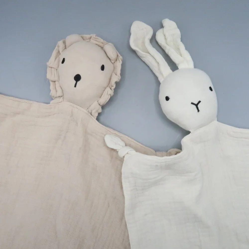 2 Muslin Bunny Lion Lovey Security Blanket Rabbit‎ Animal Toy Lot